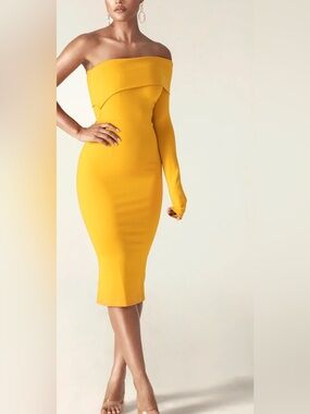 Alieva Rita One Shoulder Dress Mustard Yellow Women’s Size L